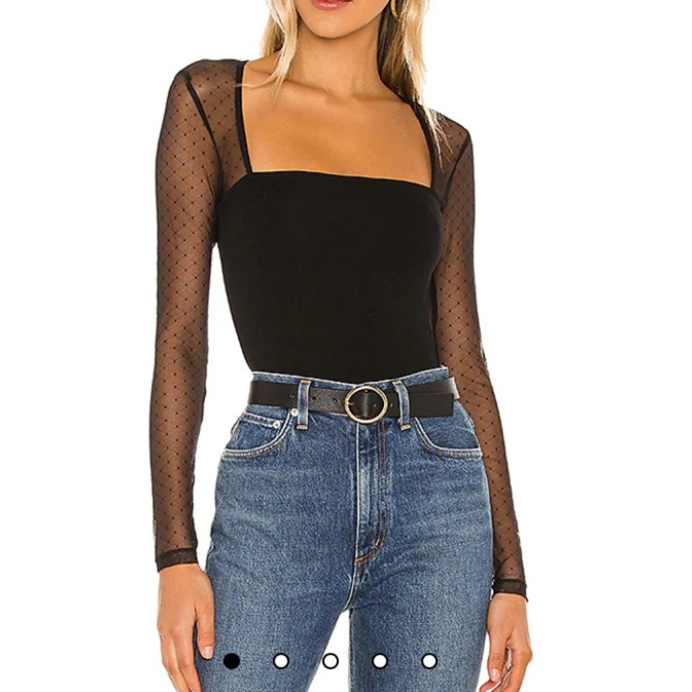 Lovers + Friends Black Sheer Sleeve Bodysuit